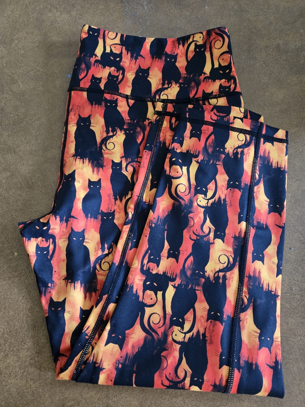Constantly Varied Gear Black Cat Print Leggings - Orange & Yellow Ombre